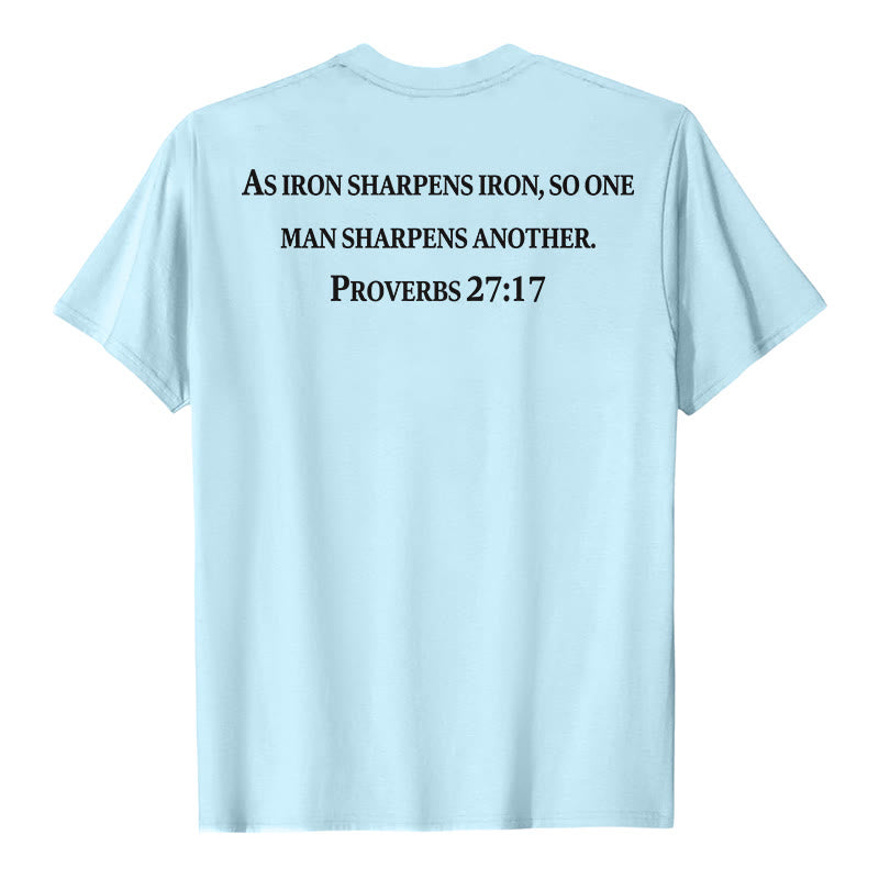 Christianartworkshop T-shirt premium à manches courtes avec inscription « Le fer aiguise le fer » (Proverbes 27:17), imprimé croisé sur la poitrine et dans le dos. - image 23
