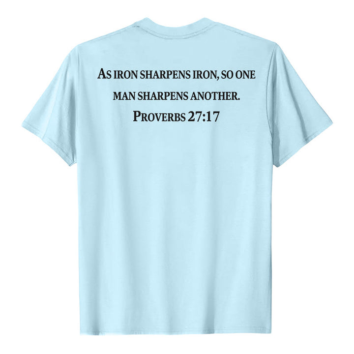 Christianartworkshop T-shirt premium à manches courtes avec inscription « Le fer aiguise le fer » (Proverbes 27:17), imprimé croisé sur la poitrine et dans le dos. - image 23
