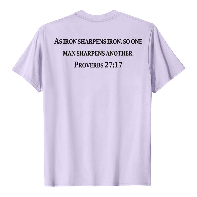 Christianartworkshop T-shirt premium à manches courtes avec inscription « Le fer aiguise le fer » (Proverbes 27:17), imprimé croisé sur la poitrine et dans le dos. - image 14
