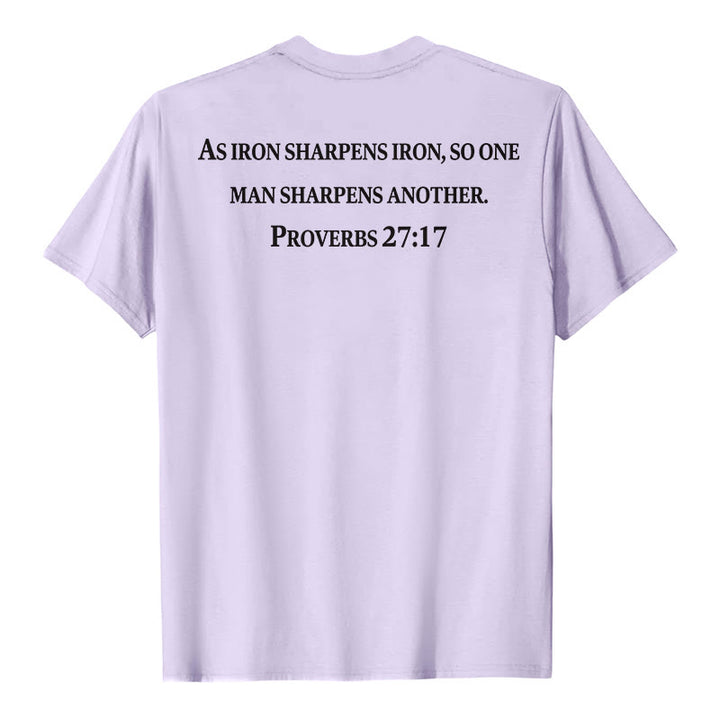 Christianartworkshop T-shirt premium à manches courtes avec inscription « Le fer aiguise le fer » (Proverbes 27:17), imprimé croisé sur la poitrine et dans le dos. - image 14