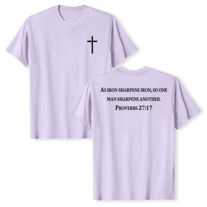 Christianartworkshop T-shirt premium à manches courtes avec inscription « Le fer aiguise le fer » (Proverbes 27:17), imprimé croisé sur la poitrine et dans le dos. - Violet - 2XL - image 12