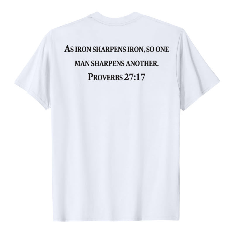 Christianartworkshop T-shirt premium à manches courtes avec inscription « Le fer aiguise le fer » (Proverbes 27:17), imprimé croisé sur la poitrine et dans le dos. - image 8