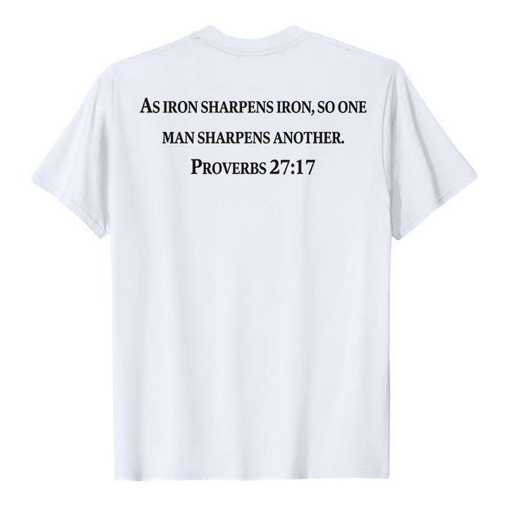 Christianartworkshop T-shirt premium à manches courtes avec inscription « Le fer aiguise le fer » (Proverbes 27:17), imprimé croisé sur la poitrine et dans le dos. - image 8