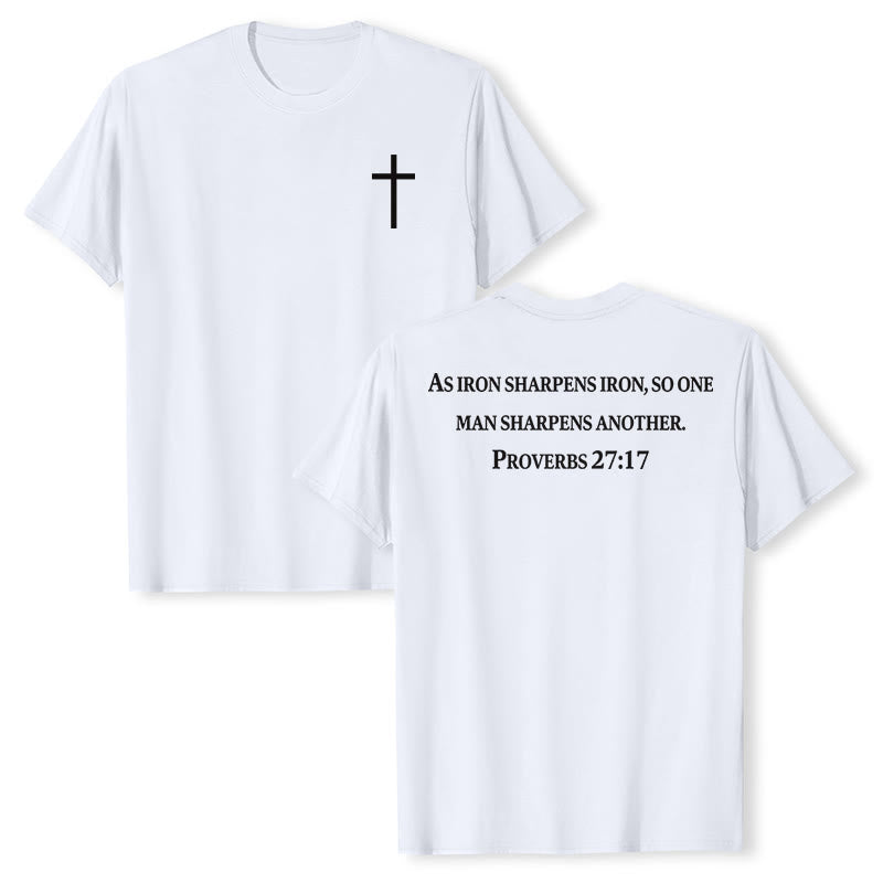 Christianartworkshop T-shirt premium à manches courtes avec inscription « Le fer aiguise le fer » (Proverbes 27:17), imprimé croisé sur la poitrine et dans le dos. - Blanc - 2XL - image 6