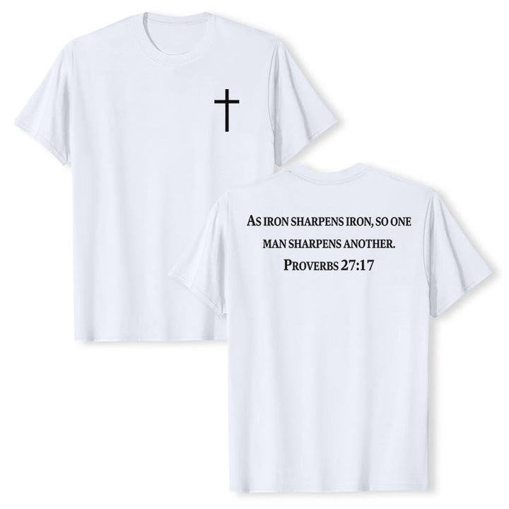 Christianartworkshop T-shirt premium à manches courtes avec inscription « Le fer aiguise le fer » (Proverbes 27:17), imprimé croisé sur la poitrine et dans le dos. - Blanc - 2XL - image 6