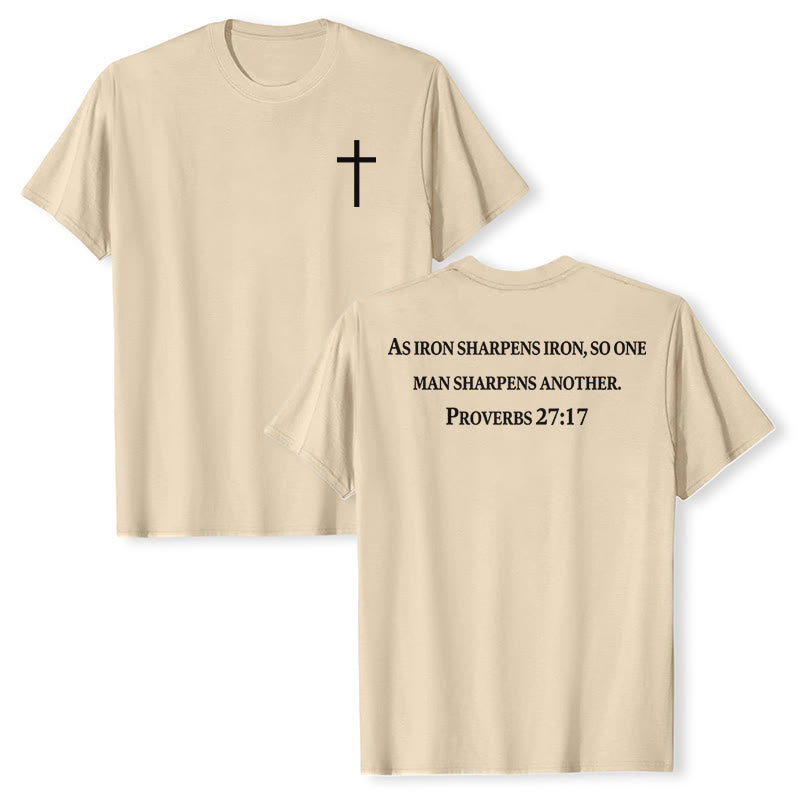 Christianartworkshop T-shirt premium à manches courtes avec inscription « Le fer aiguise le fer » (Proverbes 27:17), imprimé croisé sur la poitrine et dans le dos. - Beige - 2XL - image 24