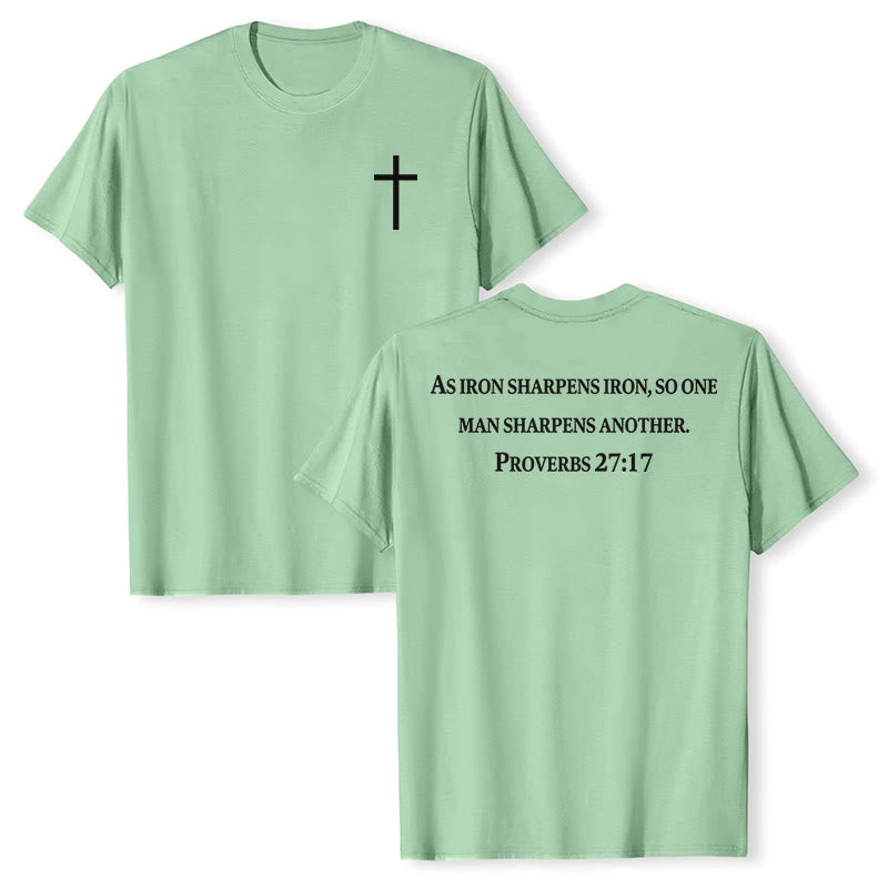Christianartworkshop T-shirt premium à manches courtes avec inscription « Le fer aiguise le fer » (Proverbes 27:17), imprimé croisé sur la poitrine et dans le dos. - Vert clair - 2XL - image 15