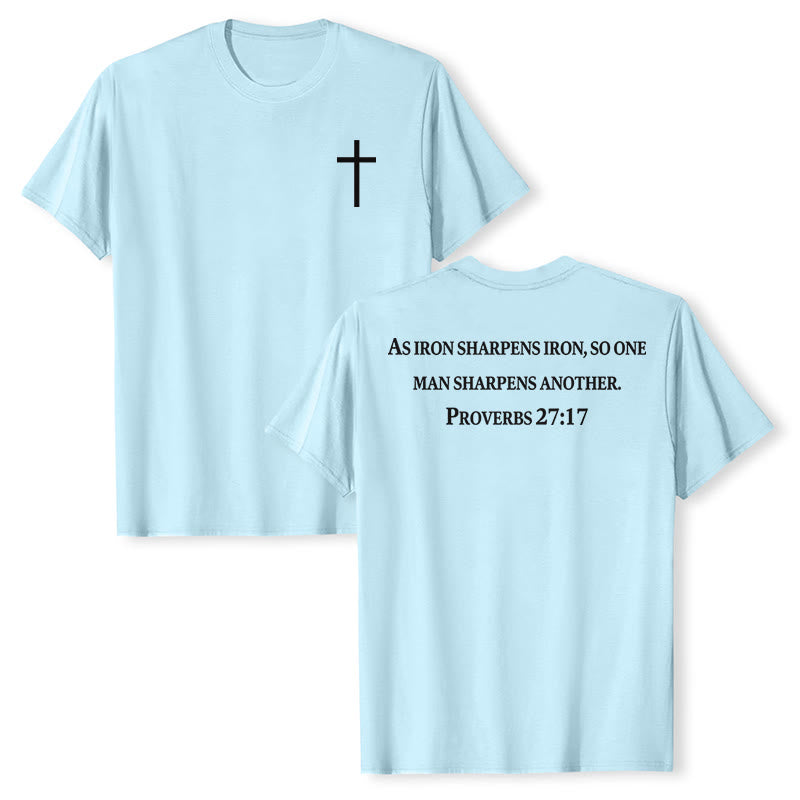 Christianartworkshop T-shirt premium à manches courtes avec inscription « Le fer aiguise le fer » (Proverbes 27:17), imprimé croisé sur la poitrine et dans le dos. - Bleu - 2XL - image 21