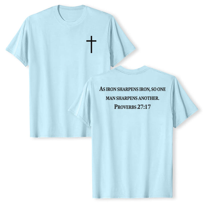 Christianartworkshop T-shirt premium à manches courtes avec inscription « Le fer aiguise le fer » (Proverbes 27:17), imprimé croisé sur la poitrine et dans le dos. - Bleu - 2XL - image 21