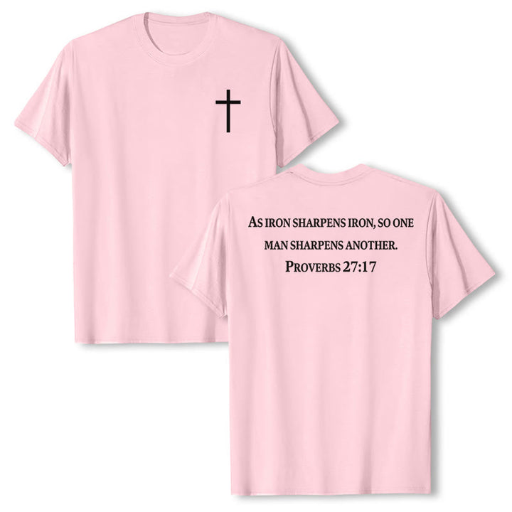 Christianartworkshop T-shirt premium à manches courtes avec inscription « Le fer aiguise le fer » (Proverbes 27:17), imprimé croisé sur la poitrine et dans le dos. - Rose - 2XL - image 9