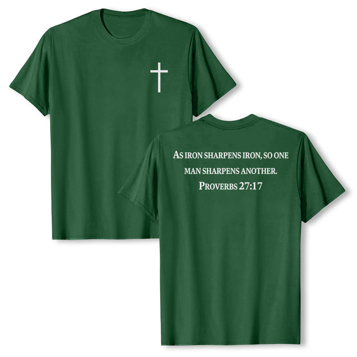 Christianartworkshop T-shirt premium à manches courtes avec inscription « Le fer aiguise le fer » (Proverbes 27:17), imprimé croisé sur la poitrine et dans le dos. - Vert foncé - 2XL - image 18