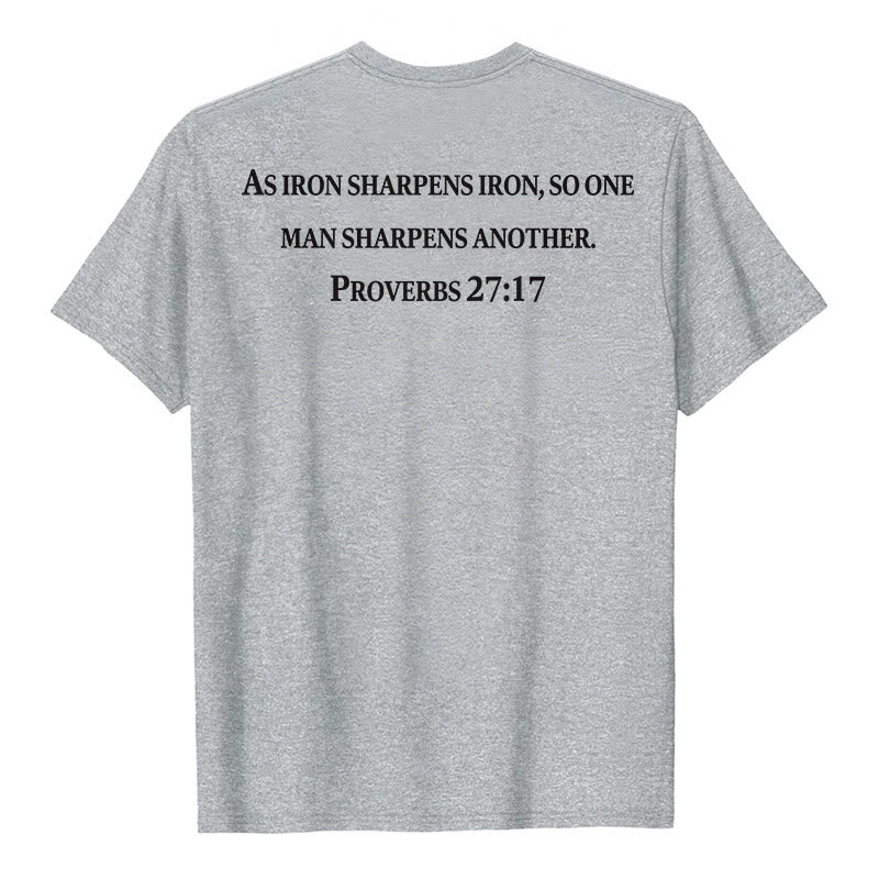 Christianartworkshop T-shirt premium à manches courtes avec inscription « Le fer aiguise le fer » (Proverbes 27:17), imprimé croisé sur la poitrine et dans le dos. - image 5