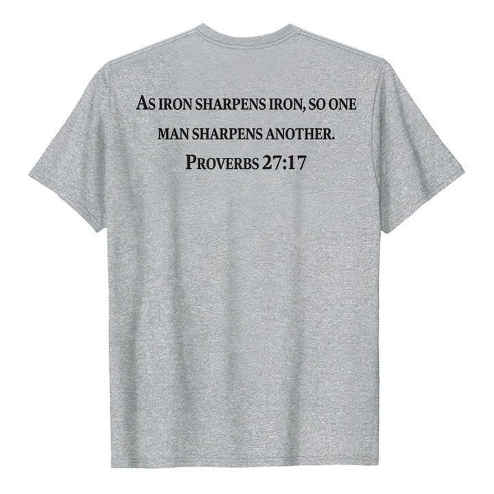 Christianartworkshop T-shirt premium à manches courtes avec inscription « Le fer aiguise le fer » (Proverbes 27:17), imprimé croisé sur la poitrine et dans le dos. - image 5