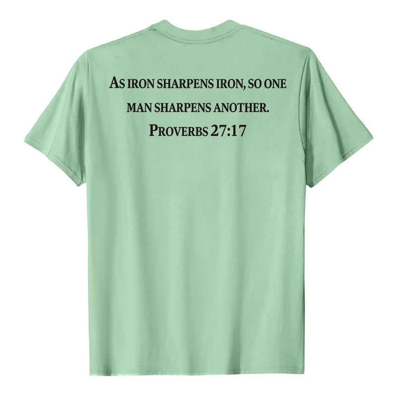 Christianartworkshop T-shirt premium à manches courtes avec inscription « Le fer aiguise le fer » (Proverbes 27:17), imprimé croisé sur la poitrine et dans le dos. - image 17