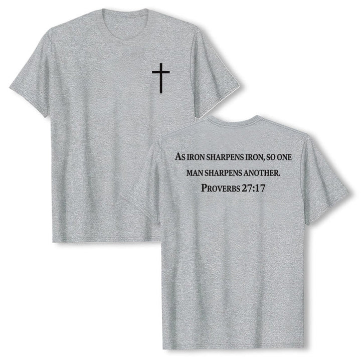 Christianartworkshop T-shirt premium à manches courtes avec inscription « Le fer aiguise le fer » (Proverbes 27:17), imprimé croisé sur la poitrine et dans le dos. - Gris - 2XL - image 3