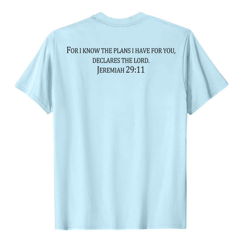 Christianartworkshop Car je connais les projets que j'ai formés pour vous (Jérémie 29:11) T-shirt premium à manches courtes avec croix sur le devant et dans le dos - image 23