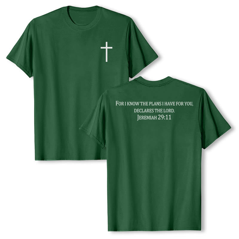 Christianartworkshop Car je connais les projets que j'ai formés pour vous (Jérémie 29:11) T-shirt premium à manches courtes avec croix sur le devant et dans le dos - Vert foncé - 2XL - image 18