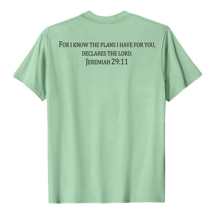 Christianartworkshop Car je connais les projets que j'ai formés pour vous (Jérémie 29:11) T-shirt premium à manches courtes avec croix sur le devant et dans le dos - image 17