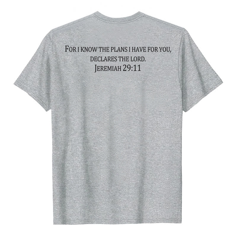 Christianartworkshop Car je connais les projets que j'ai formés pour vous (Jérémie 29:11) T-shirt premium à manches courtes avec croix sur le devant et dans le dos - image 8