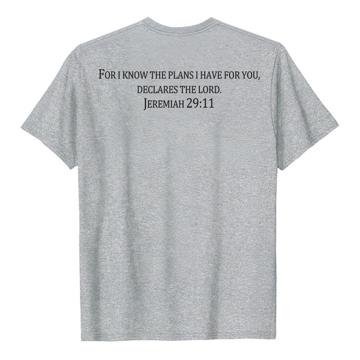 Christianartworkshop Car je connais les projets que j'ai formés pour vous (Jérémie 29:11) T-shirt premium à manches courtes avec croix sur le devant et dans le dos - image 8