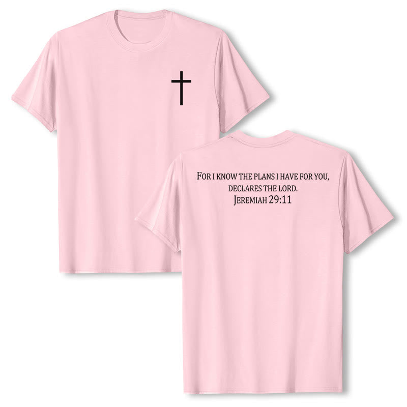 Christianartworkshop Car je connais les projets que j'ai formés pour vous (Jérémie 29:11) T-shirt premium à manches courtes avec croix sur le devant et dans le dos - Rose - 2XL - image 9