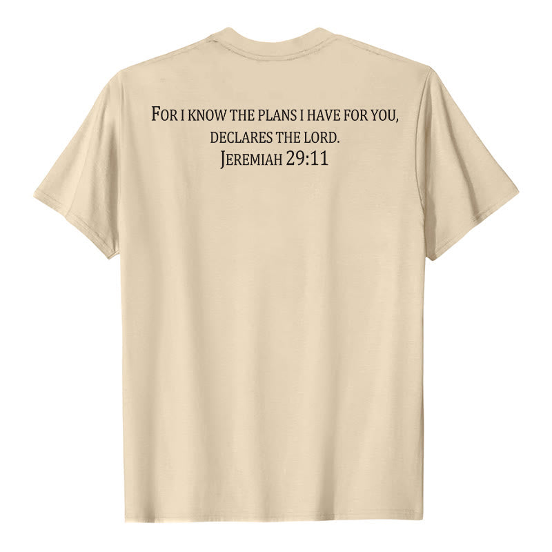 Christianartworkshop Car je connais les projets que j'ai formés pour vous (Jérémie 29:11) T-shirt premium à manches courtes avec croix sur le devant et dans le dos - image 26