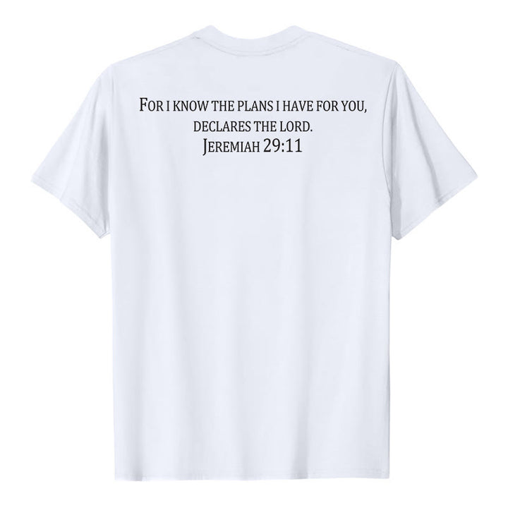 Christianartworkshop Car je connais les projets que j'ai formés pour vous (Jérémie 29:11) T-shirt premium à manches courtes avec croix sur le devant et dans le dos - image 2