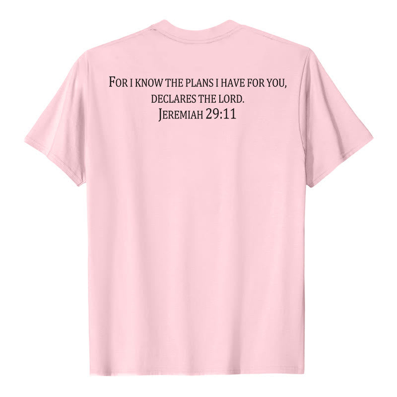 Christianartworkshop Car je connais les projets que j'ai formés pour vous (Jérémie 29:11) T-shirt premium à manches courtes avec croix sur le devant et dans le dos - image 11