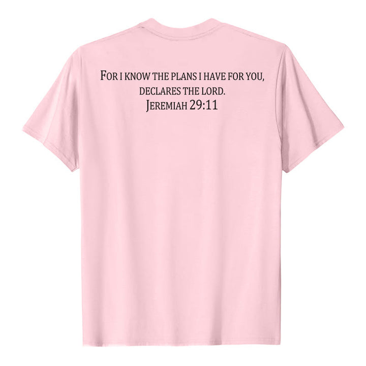 Christianartworkshop Car je connais les projets que j'ai formés pour vous (Jérémie 29:11) T-shirt premium à manches courtes avec croix sur le devant et dans le dos - image 11