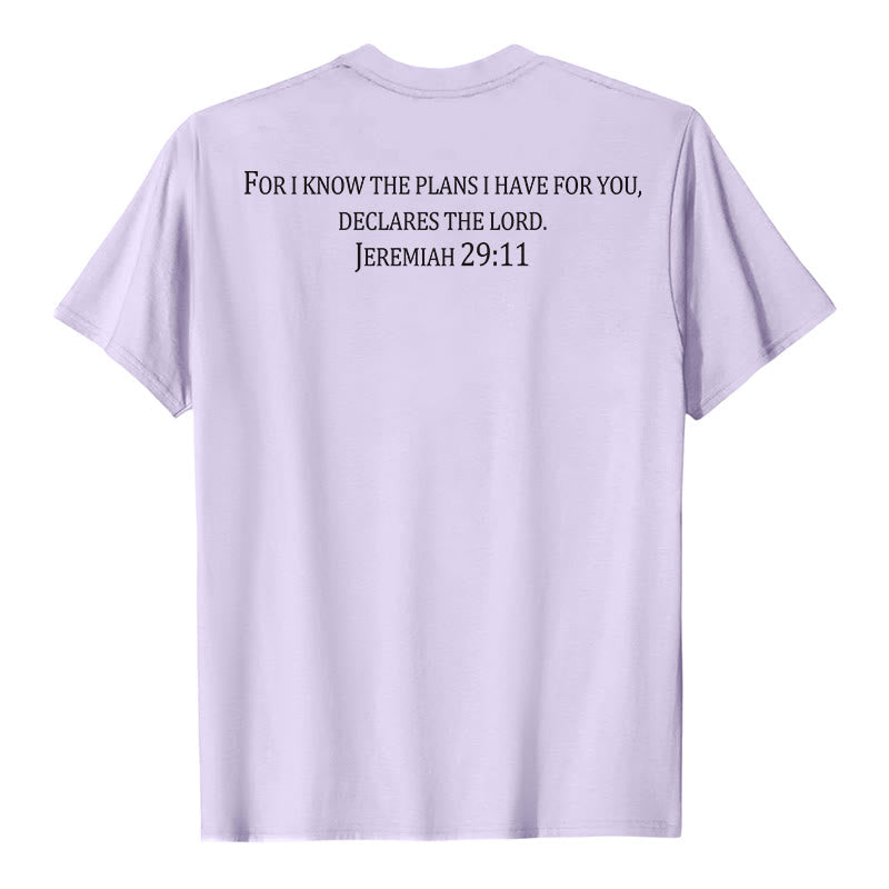 Christianartworkshop Car je connais les projets que j'ai formés pour vous (Jérémie 29:11) T-shirt premium à manches courtes avec croix sur le devant et dans le dos - image 14