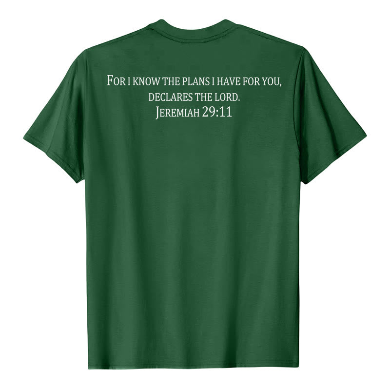 Christianartworkshop Car je connais les projets que j'ai formés pour vous (Jérémie 29:11) T-shirt premium à manches courtes avec croix sur le devant et dans le dos - image 20