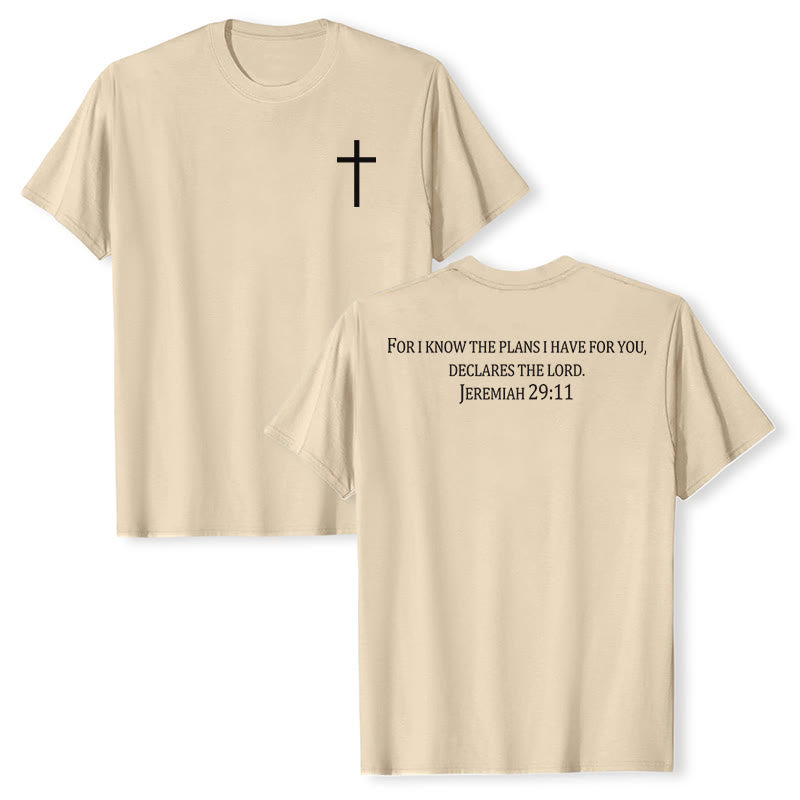 Christianartworkshop Car je connais les projets que j'ai formés pour vous (Jérémie 29:11) T-shirt premium à manches courtes avec croix sur le devant et dans le dos - Beige - 2XL - image 24