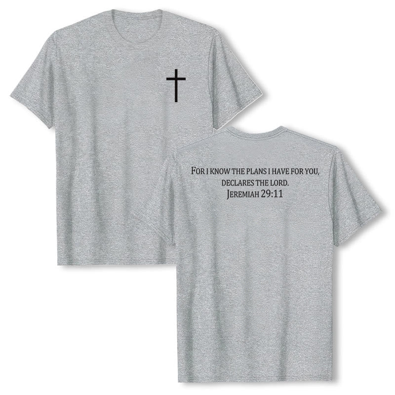Christianartworkshop Car je connais les projets que j'ai formés pour vous (Jérémie 29:11) T-shirt premium à manches courtes avec croix sur le devant et dans le dos - Gris - 2XL - image 6