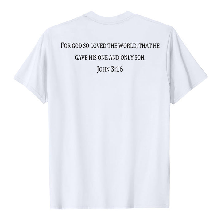 Christianartworkshop Jean 3:16 Car Dieu a tant aimé le monde T-shirt premium à manches courtes avec croix sur la poitrine et au dos - image 8
