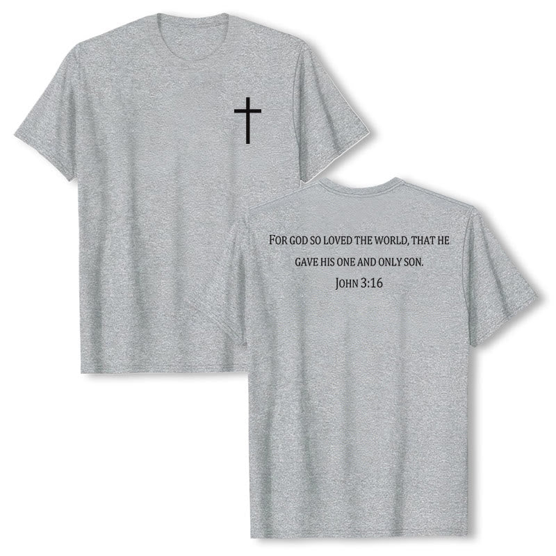 Christianartworkshop Jean 3:16 Car Dieu a tant aimé le monde T-shirt premium à manches courtes avec croix sur la poitrine et au dos - Gris - 2XL - image 3