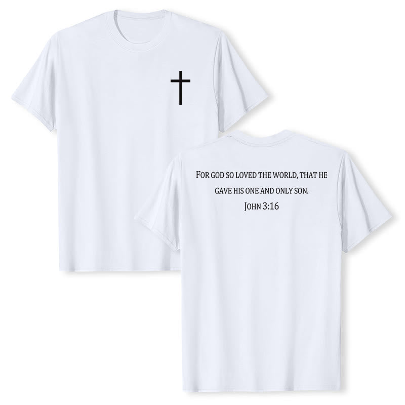 Christianartworkshop Jean 3:16 Car Dieu a tant aimé le monde T-shirt premium à manches courtes avec croix sur la poitrine et au dos - Blanc - 2XL - image 6