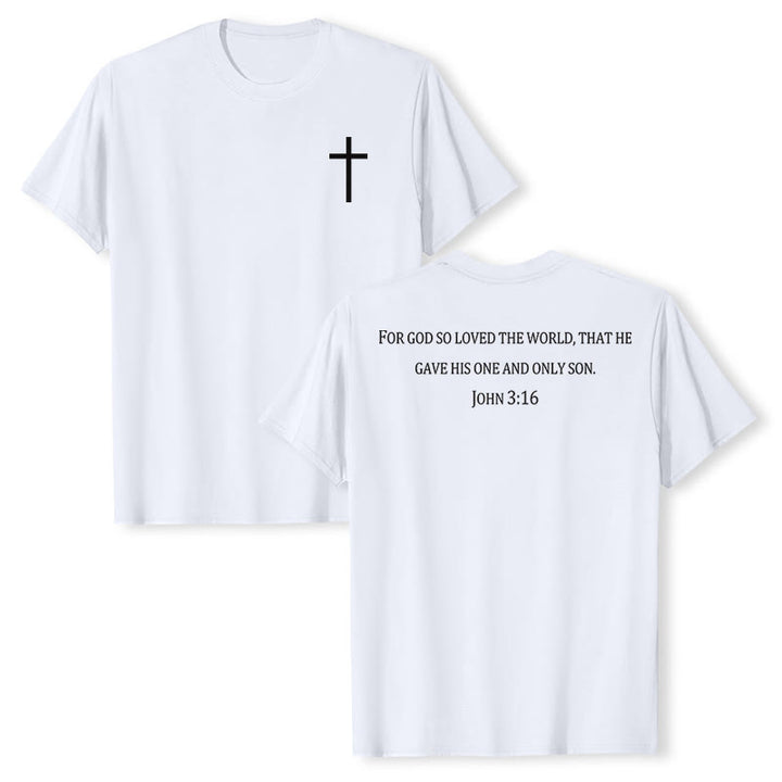 Christianartworkshop Jean 3:16 Car Dieu a tant aimé le monde T-shirt premium à manches courtes avec croix sur la poitrine et au dos - Blanc - 2XL - image 6