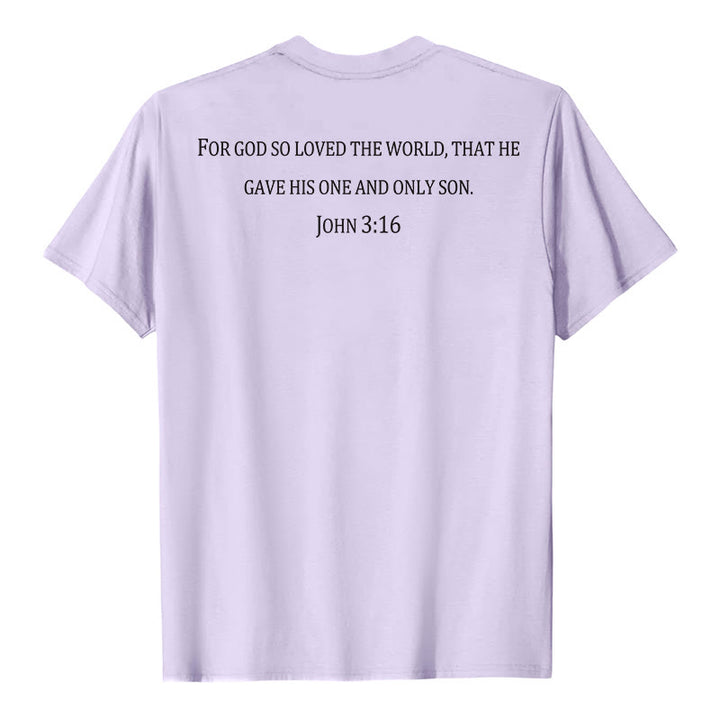 Christianartworkshop Jean 3:16 Car Dieu a tant aimé le monde T-shirt premium à manches courtes avec croix sur la poitrine et au dos - image 14