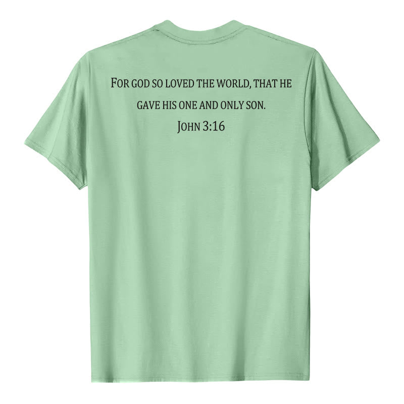 Christianartworkshop Jean 3:16 Car Dieu a tant aimé le monde T-shirt premium à manches courtes avec croix sur la poitrine et au dos - image 17