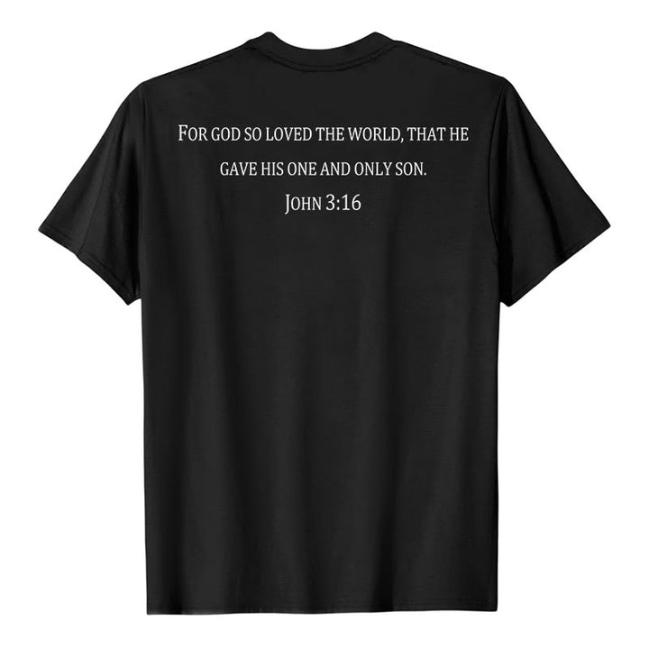 Christianartworkshop Jean 3:16 Car Dieu a tant aimé le monde T-shirt premium à manches courtes avec croix sur la poitrine et au dos - image 2
