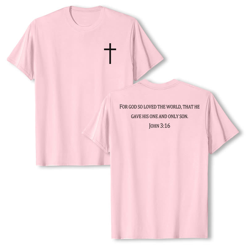 Christianartworkshop Jean 3:16 Car Dieu a tant aimé le monde T-shirt premium à manches courtes avec croix sur la poitrine et au dos - Rose - 2XL - image 9