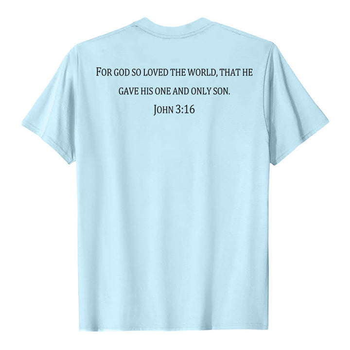 Christianartworkshop Jean 3:16 Car Dieu a tant aimé le monde T-shirt premium à manches courtes avec croix sur la poitrine et au dos - image 23
