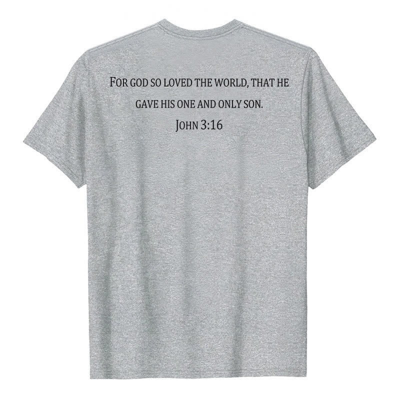 Christianartworkshop Jean 3:16 Car Dieu a tant aimé le monde T-shirt premium à manches courtes avec croix sur la poitrine et au dos - image 5