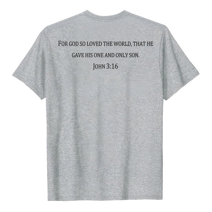 Christianartworkshop Jean 3:16 Car Dieu a tant aimé le monde T-shirt premium à manches courtes avec croix sur la poitrine et au dos - image 5
