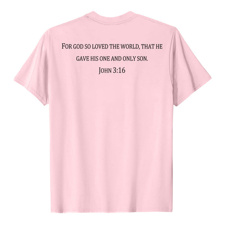 Christianartworkshop Jean 3:16 Car Dieu a tant aimé le monde T-shirt premium à manches courtes avec croix sur la poitrine et au dos - image 11