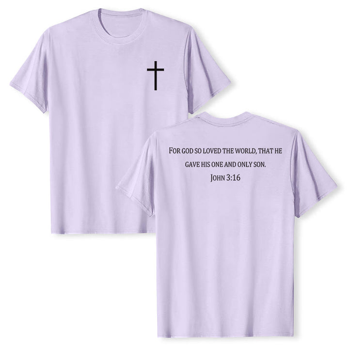 Christianartworkshop Jean 3:16 Car Dieu a tant aimé le monde T-shirt premium à manches courtes avec croix sur la poitrine et au dos - Violet - 2XL - image 12