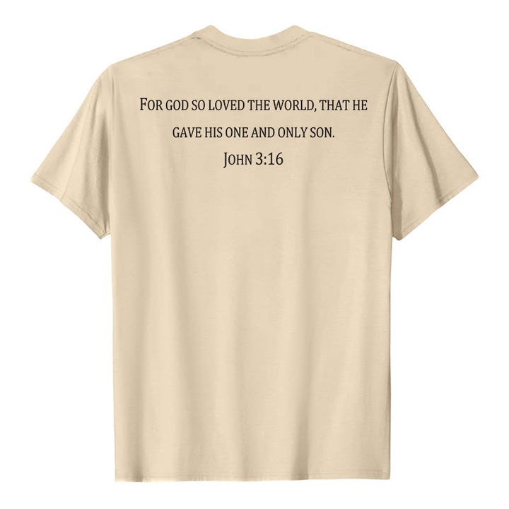 Christianartworkshop Jean 3:16 Car Dieu a tant aimé le monde T-shirt premium à manches courtes avec croix sur la poitrine et au dos - image 26