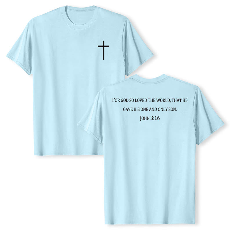 Christianartworkshop Jean 3:16 Car Dieu a tant aimé le monde T-shirt premium à manches courtes avec croix sur la poitrine et au dos - Bleu - 2XL - image 21
