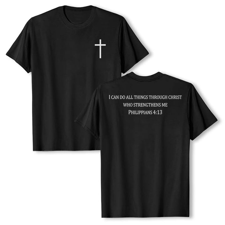 Christianartworkshop T-shirt chrétien premium à manches courtes avec imprimé recto verso sur la promesse de force classique - Noir - 2XL - image 0