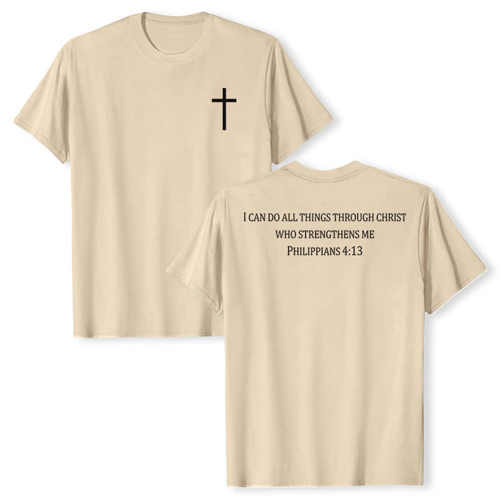 Christianartworkshop T-shirt chrétien premium à manches courtes avec imprimé recto verso sur la promesse de force classique - Beige - 2XL - image 24